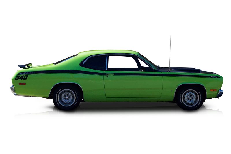 An incredible side shot photo of aPlymouth Duster that you should buy.