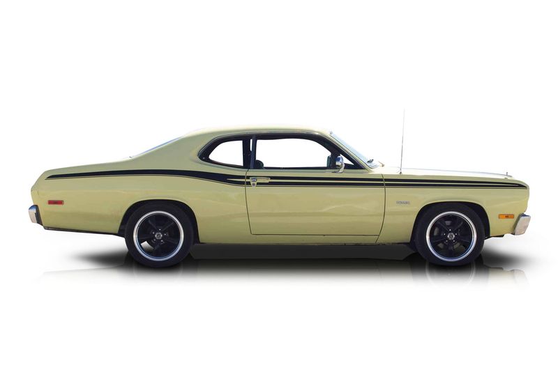 An incredible side shot photo of aPlymouth Duster that you should buy.
