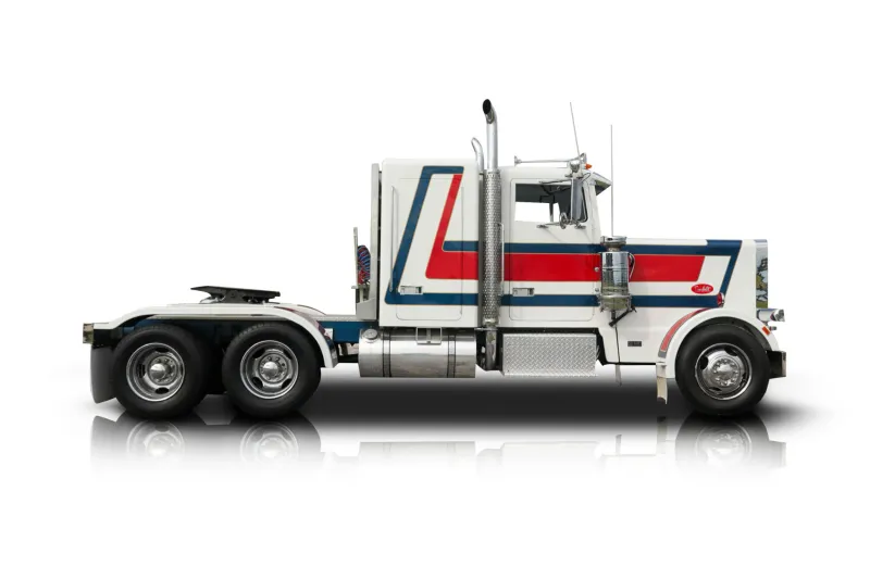 An incredible side shot photo of aPeterbilt 359 that you should buy.