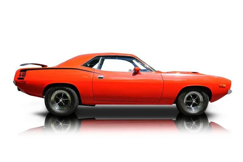 An incredible side shot photo of aPlymouth Cuda that you should buy.